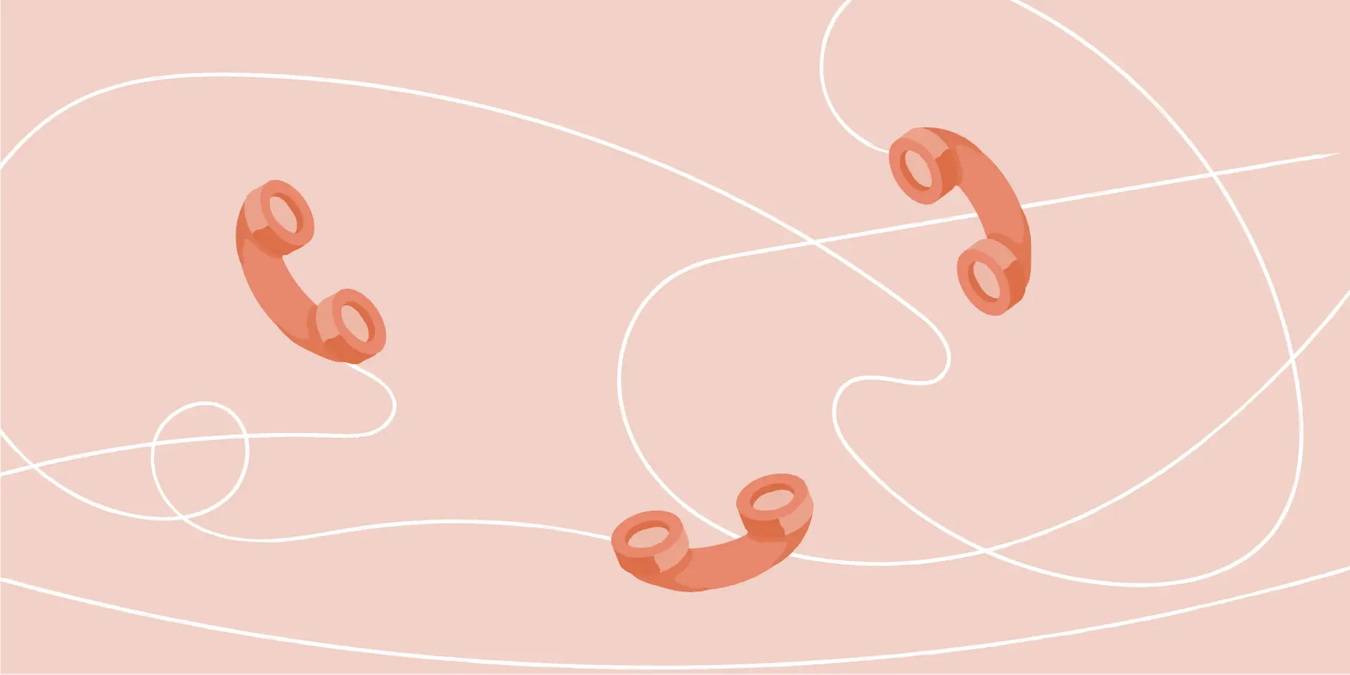 Illustration: three analog phone receivers connected with white lines