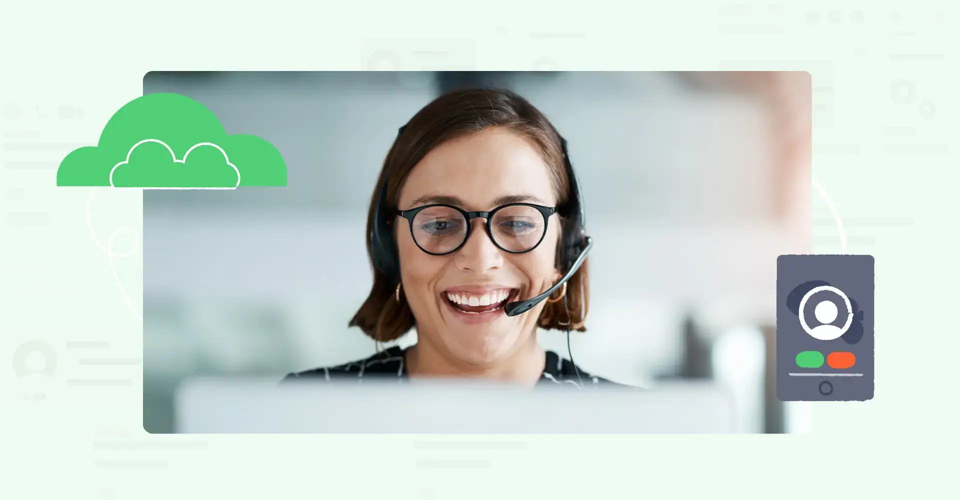 Customer experience agent talking with a headset.