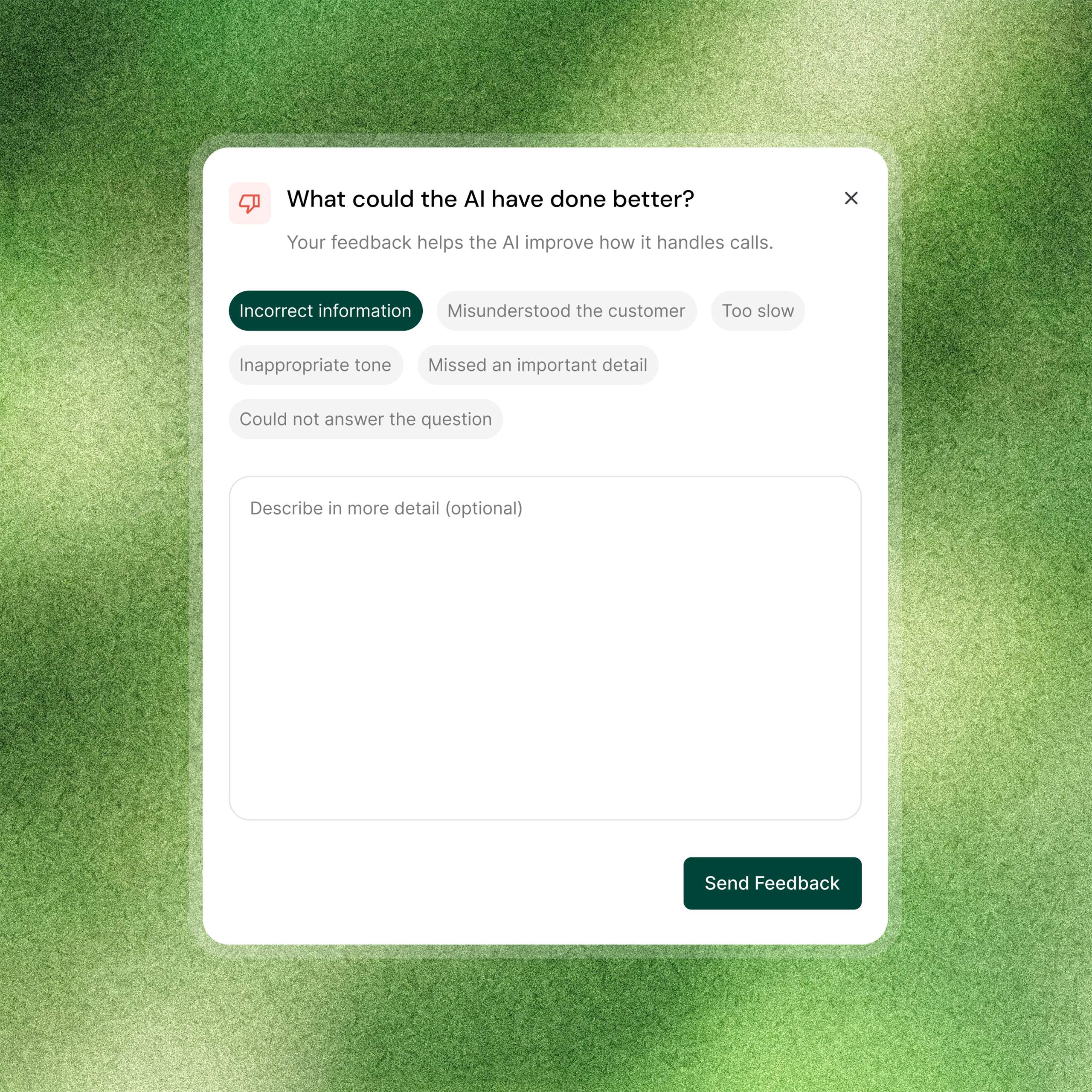Betygsätt och ge feedback till AI Receptionisten