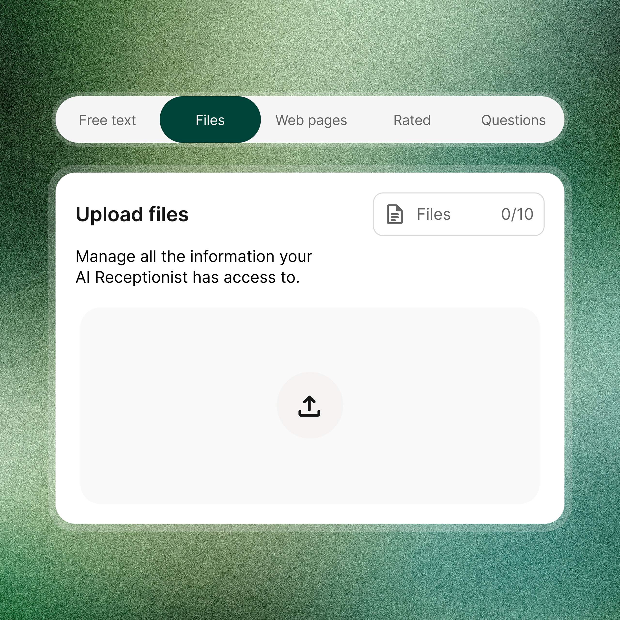 Ladda upp filer och material för att träna din AI Receptionist